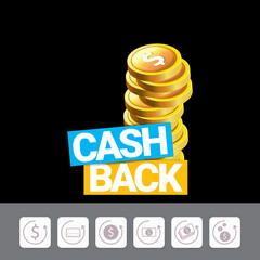 vector cash back icon isolated on black background.