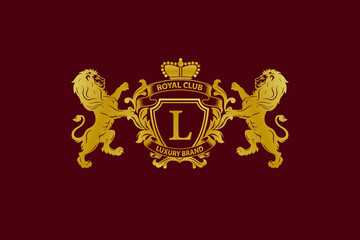 Lion Logo with L Letter in Royal Shield Vector Logo 