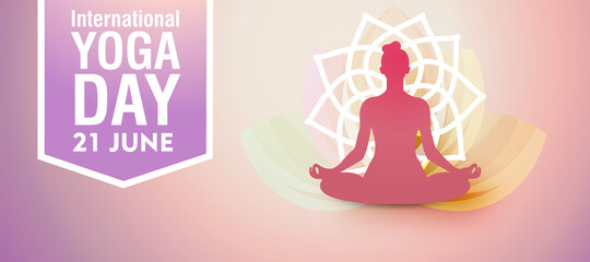 International Yoga day 21 june web banner EPS10 vector.Meditation Practice Yoga Colorful Fitness Concept. Vector illustration