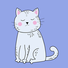 Blue fat cat with pink cheeks. The dream of a thoroughbred kawaii cat