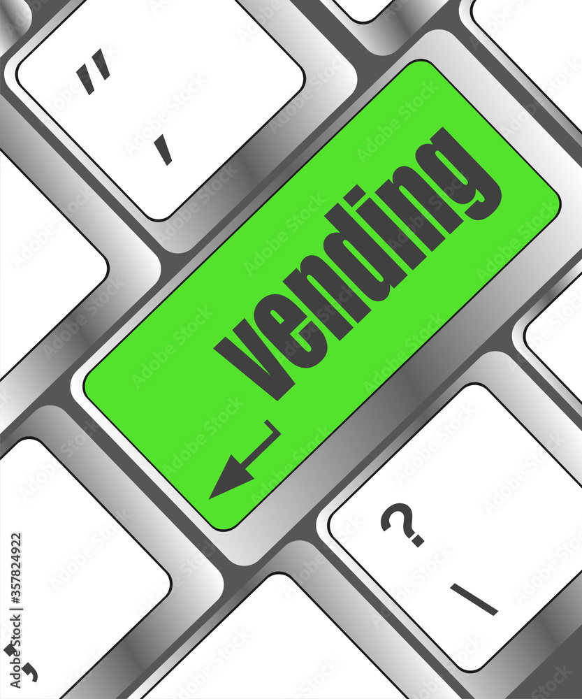Poster computer keyboard keys with vending button, business