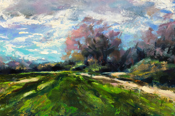 Abstrakte Skizze Naturölgemälde. Ölgemälde . Impressionismus malen. Struktureller Hintergrund. Illustration. © kolyadzinskaya