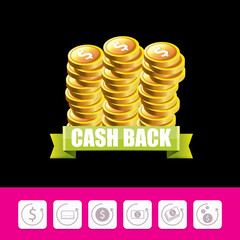 vector cash back icon isolated on black background.