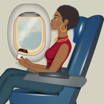 illustration of airplane travel with window seat