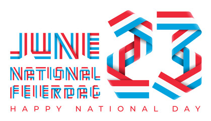 June 23, Luxembourg National Day congratulatory design with Luxembourgish flag colors.