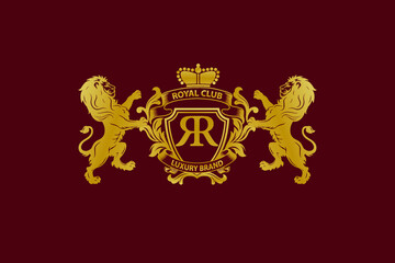 Lion Logo with R Letter in Royal Shield Vector Logo 