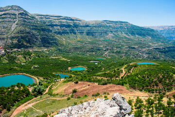 Akoura lakes and village in the Lebanon mountains