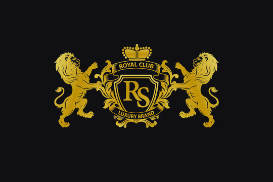 Lion Logo with RS Letter in Royal Shield Vector Logo 