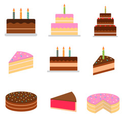 Cake style flat, cakes with candles icon, vector illustration isolated on white background
