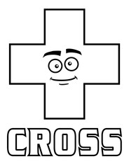 Coloring page shapes: Cross with funny face