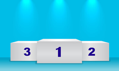 White winners podium with spotlights. Vector