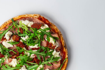 Italian traditional food pizza fresh arugula cheese tomatoes   food photo dish tasty food 