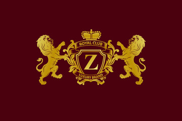 Lion Logo with Z Letter in Royal Shield Vector Logo 