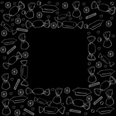 Square made of doodle candy elements. Vector illustration.