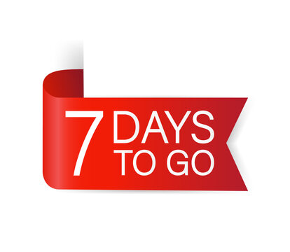 7 days to go red Label. Red web ribbon isolated on white background. Vector stock illustration.