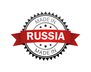 Grunge rubber stamp with text made in Russia, vector illustration.