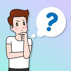 Doubt man with question mark cartoon style Q and A FAQ concept