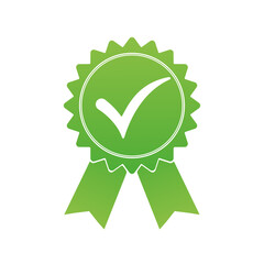 Approved or certified medal green icon isolated on white background. Vector illustration.