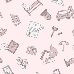 Obraz premium Insurance - Vector color background (seamless pattern) of protection car, house, health, family, life for graphic design