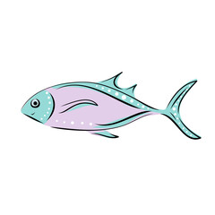 Hand drawn fish and marine life sticker collection in pastel color