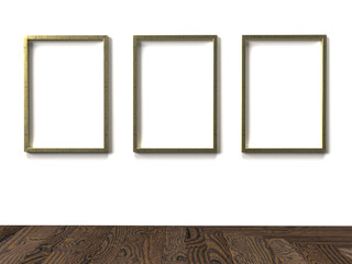 frames on wall, gold frames on the wall empty background