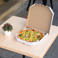 Piece of pizza to go Italian food healthy dish fresh  food photography