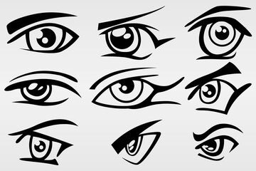 A set of nine painted eyes in various styles of performance. Set for various purposes.