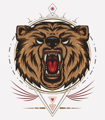 VECTOR BEAR HEAD ILLUSTRATION, angry bear mascot