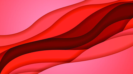Red Abstract Paper Cut Background Vector Shadows 3D Smooth Objects Modern Design