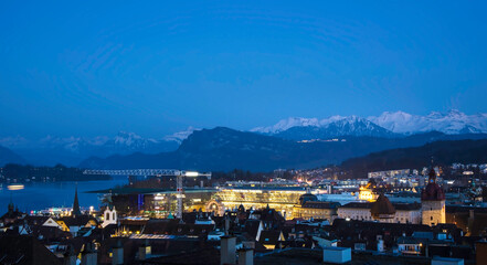 Fototapeta na wymiar Panorama view in the night of city in Luzern, Switzerland