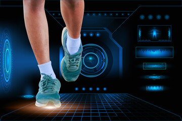 running exercise test with on Technology Futuristic hi tech AI - obrazy, fototapety, plakaty