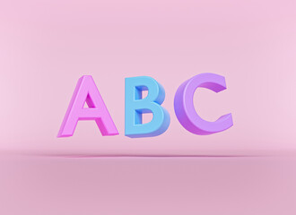 minimal ABC letters alphabets isolated on pastel pink background. Education concept. 3d rendering