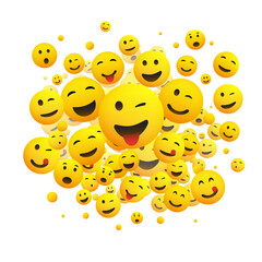 Various Faces, Emoticons - Lots of Laughing, Smiling, Winking Emoticons, 3D Vector Concept Illustration on White Background