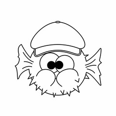 Coloring of Orange Puffer Fish Wear Hat Cartoon, Cute Funny Character, Flat Design