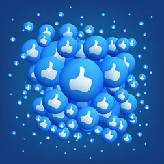 Lots of Like Buttons, Thumbs Up Signs on Blue Background - Emoticon Vector Design