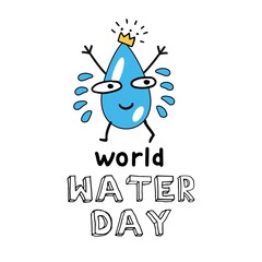 Happy blob runs with the inscription World Water Day.