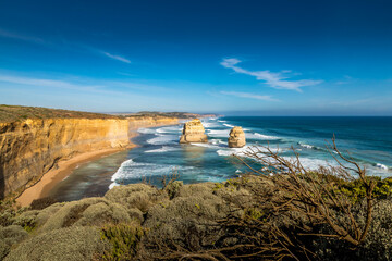 View over a part of the Twelve Apostles in Victoria, Australia at a sunny day in summer.