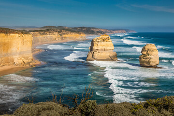 View over a part of the Twelve Apostles in Victoria, Australia at a sunny day in summer.