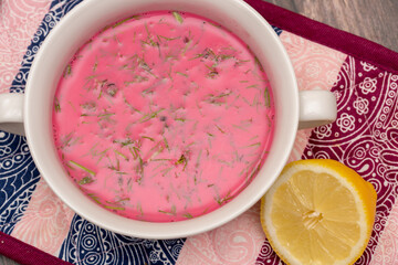 Beet cream soup with sour cream and dill
