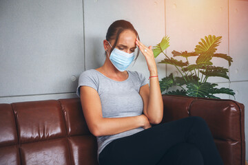 Patient or alone woman sitting and feeling sad and she has a problem about healthy and need to...