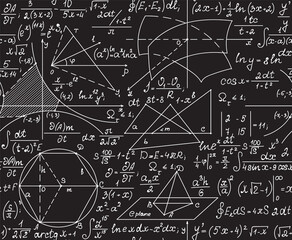 Math vector seamless background with algebra and geometry formulas, 