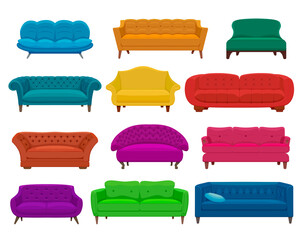 Sofa and couches colorful cartoon illustration