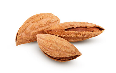 Almonds in the shell isolated on white background