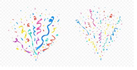 Foto op Aluminium Confetti explosion set on transparent background vector illustration. Celebration of holiday or birthday. Festive ribbons multicolor crackers. Flying colored papers © Microstocker.Pro