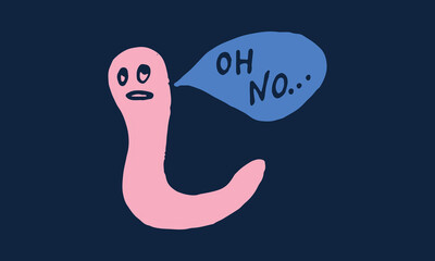 Funny worm with speech bubble. Hand drawn vector character illustration. Colorful doodle drawing