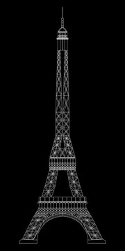 Eiffel Tower isolated on black background. Real scale image