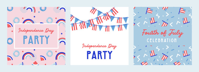 Naklejka premium American Independence Day celebrations. greeting design with USA patriotic colors. Collection of greeting background designs, 4th of july, social media promotional content. Vector illustration