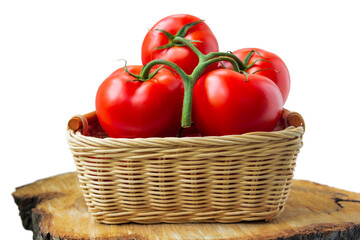 Fresh organic tomatoes in a basket isolated on white.. Close up.