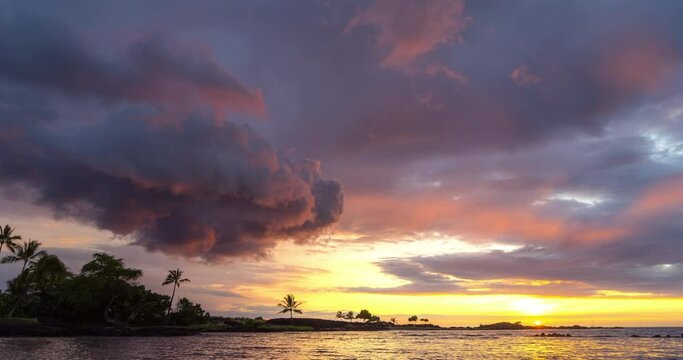 Lockdown time lapse shot of clouds over sea against sky during sunset - Big Island, Hawaii