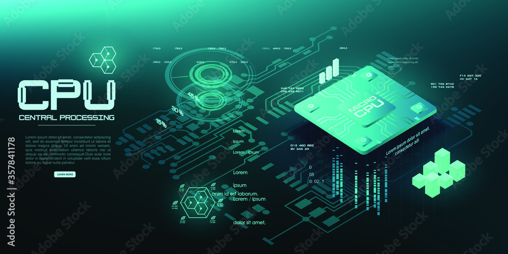Poster futuristic central microprocessor for personal computing device. a quantum computer for processing a
